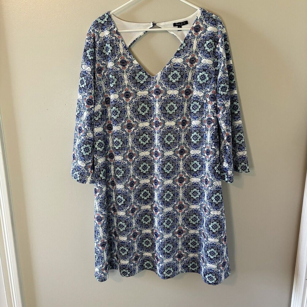 Sami & Jo Crochet Dress Blue 3/4 Sleeve Knee Length Lined Sz 2X